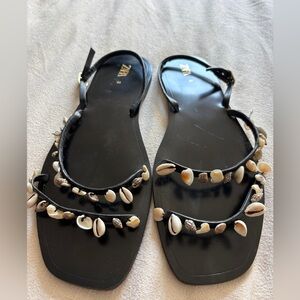 Zara Black Sandals with Shell Embellishments
